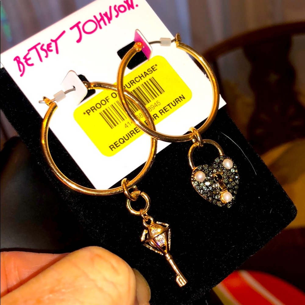 Betsey Johnson key to heart hoop earrings